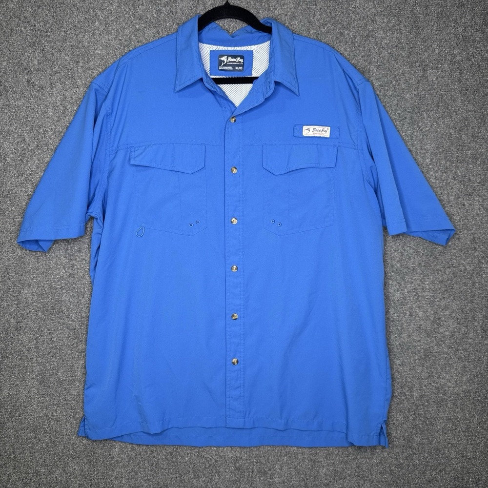 Bimini Bay Outfitters Shirt Mens XL Blue Tech Short Sleeve Vented Fishing
